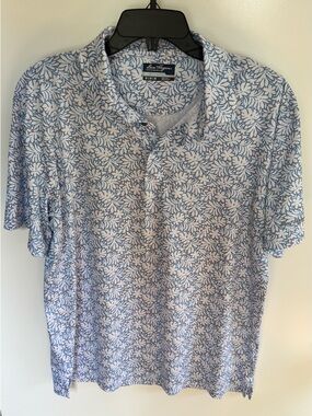 Ben Hogan Performance Polo Shirt Medium Blue Floral Golf Stretch Lightweight